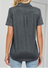 Dark Grey tops,Plain Color tops,Pocket Dark Grey Polo Collar T Shirt
