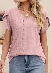 Dusty Pink tops,Plain Color tops,Lightweigh Dusty Pink V Neck T Shirt