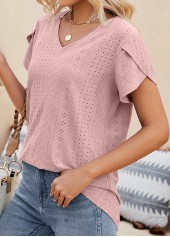 Dusty Pink tops,Plain Color tops,Lightweigh Dusty Pink V Neck T Shirt