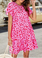 Pink dresses,Leopard dresses,Animal Print dresses,Everyday dresses,Casual dresses,Lightweigh Leopard Pink A Line Dress