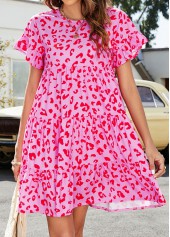 Pink dresses,Leopard dresses,Animal Print dresses,Everyday dresses,Casual dresses,Lightweigh Leopard Pink A Line Dress
