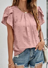 Dusty Pink tops,Plain Color tops,Lightweigh Dusty Pink Round Neck T Shirt