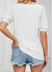 White tops,Plain Color tops,Hole White Round Neck Short Sleeve T Shirt