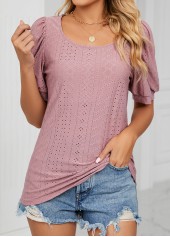 Dusty Pink tops,Plain Color tops,Hole Dusty Pink Round Neck T Shirt