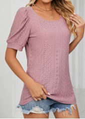 Dusty Pink tops,Plain Color tops,Hole Dusty Pink Round Neck T Shirt