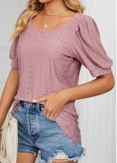 Dusty Pink tops,Plain Color tops,Hole Dusty Pink Round Neck T Shirt
