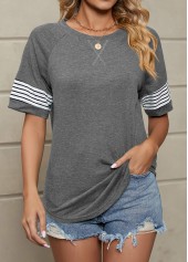 Striped Grey Round Neck Short Sleeve T Shirt