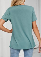 Green tops,Plain Color tops,Cross Hem Green Draped Neck T Shirt