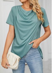 Green tops,Plain Color tops,Cross Hem Green Draped Neck T Shirt