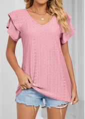 Jacquard Dusty Pink V Neck T Shirt