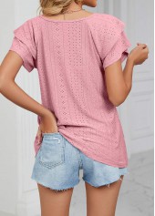 Dusty Pink tops,Plain Color tops,Jacquard Dusty Pink V Neck T Shirt