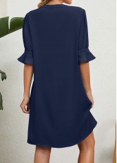 Navy dresses,Plain Color dresses,Split Navy Short H Shape Half Sleeve Dress
