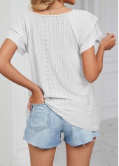 White tops,Plain Color tops,Ruffle White V Neck Short Sleeve T Shirt