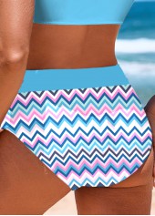 Blue swimwear,Chevron swimwear,Geometric swimwear,ROTITA Blue Chevron Print Mid Waisted Bikini Bottom