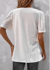 White tops,Plain Color tops,ROTITA Button White V Neck Short Sleeve Blouse