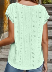 Mint Green tops,Plain Color tops,ROTITA Lace Mint Green V Neck T Shirt