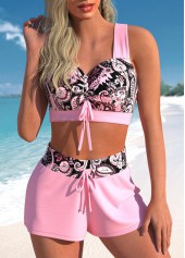 Criss Cross Pink Paisley Print Bikini Set