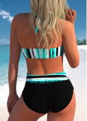Cyan swimwear,Striped swimwear,Geometric swimwear,ROTITA Criss Cross Cyan Striped Bikini Top