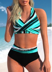 Criss Cross Cyan Striped Bikini Set
