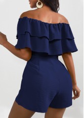 Navy jumpsuits & rompers,Plain Color jumpsuits & rompers,ROTITA Ruffle Navy Off Shoulder Half Sleeve Romper
