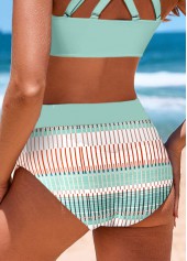 Mint Green swimwear,Geometric swimwear,Striped swimwear,ROTITA Criss Cross Mint Green Geometric Print Bikini Top