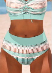 Mint Green swimwear,Geometric swimwear,Striped swimwear,ROTITA Criss Cross Mint Green Geometric Print Bikini Top