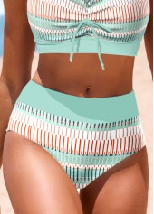 Mint Green swimwear,Geometric swimwear,Striped swimwear,ROTITA Criss Cross Mint Green Geometric Print Bikini Top
