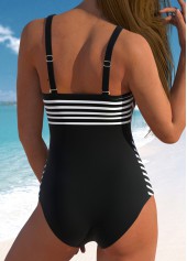 Black swimwear,Striped swimwear,ROTITA Mesh Black Striped One Piece Swimwear