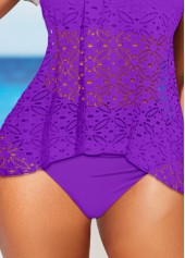 Purple swimwear,Plain Color swimwear,ROTITA Cut Out Lace Purple Tankini Top