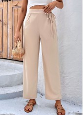 Light Coffee bottoms,Plain Color bottoms,Bowknot Light Coffee Drawastring High Waisted Pants