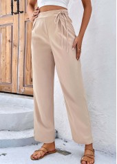 Light Coffee bottoms,Plain Color bottoms,Bowknot Light Coffee Drawastring High Waisted Pants