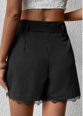 Black bottoms,Plain Color bottoms,Bowknot Black Regular Drawastring High Waisted Shorts