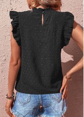 Black tops,Plain Color tops,Patchwork Black High Neck Short Sleeve T Shirt