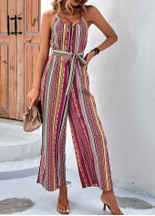 Multi Color jumpsuits & rompers,Striped jumpsuits & rompers,Tribal jumpsuits & rompers,Geometric jumpsuits & rompers,Tie Striped Multi Color Belted Ankle Length Jumpsuit