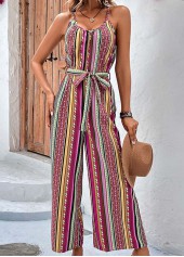 Multi Color jumpsuits & rompers,Striped jumpsuits & rompers,Tribal jumpsuits & rompers,Geometric jumpsuits & rompers,Tie Striped Multi Color Belted Ankle Length Jumpsuit