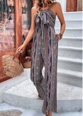 Multi Color jumpsuits & rompers,Tribal jumpsuits & rompers,Striped jumpsuits & rompers,Tie Tribal Print Multi Color Ankle Length Jumpsuit