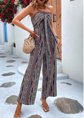 Multi Color jumpsuits & rompers,Tribal jumpsuits & rompers,Striped jumpsuits & rompers,Tie Tribal Print Multi Color Ankle Length Jumpsuit
