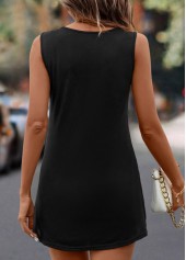 Black tops,Plain Color tops,Button Black Round Neck Tank Top