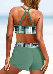 Sage Green swimwear,Geometric swimwear,ROTITA Metal Ring Sage Green Geometric Print Bikini Top
