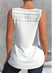 White tops,Plain Color tops,ROTITA Lace White V Neck Tank Top