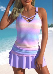 Rotita Criss Cross hellviolettes Ombre-Tankini-Oberteil-Kein Boden