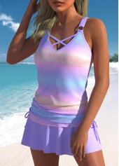Rotita Criss Cross hellviolettes Ombre-Tankini-Oberteil-Kein Boden