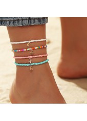 Asymmetrical Layered Beads Multi Color Anklet Set