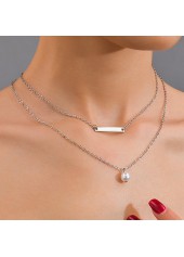 Asymmetrical Design Pearl Detail Silver Necklace