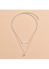Silver jewelry,Plain Color jewelry,Asymmetrical Design Pearl Detail Silver Necklace