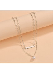 Silver jewelry,Plain Color jewelry,Asymmetrical Design Pearl Detail Silver Necklace