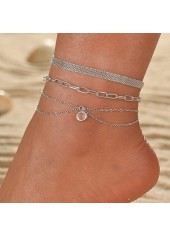 Asymmetrical Design Metal Dtail Silver Anklet Set
