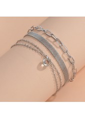 Silver jewelry,Plain Color jewelry,Asymmetrical Design Metal Dtail Silver Anklet Set