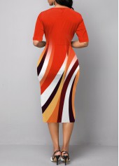 Orange dresses,Geometric dresses,ROTITA Geometric Print Orange Split Neck Dress