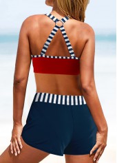 Red swimwear,Striped swimwear,ROTITA Patchwork Red Striped Bikini Top